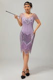 Sparkly Purple Beaded V Neck Short 1920s Dress with Sequins