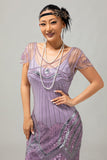Sparkly Purple Beaded V Neck Short 1920s Dress with Sequins