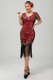 Gatsby Black Silver Scoop Fringed Bodycon 1920s Dress with Sequins