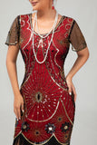 Gatsby Black Silver Scoop Fringed Bodycon 1920s Dress with Sequins