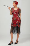 Gatsby Black Silver Scoop Fringed Bodycon 1920s Dress with Sequins