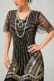 Black Golden Sequin Bodycon 1920s Flapper Dress with Tassles