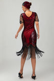 Sparkly Black Red Bodycon Fringed Short 1920s Dress With Fringes