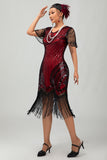 Sparkly Black Red Bodycon Fringed Short 1920s Dress With Fringes