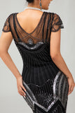 Black Silver Gatsby Sequins Short 1920s Dress With Fringes