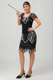 Black Silver Gatsby Sequins Short 1920s Dress With Fringes