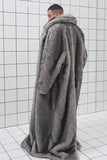 Dark Grey Lapel Faux Fur Men's Long Winter Overcoat