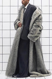 Dark Grey Lapel Faux Fur Men's Long Winter Overcoat