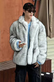 Light Grey Long Sleeves Faux Fur Short Winter Men's Coat