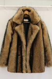 Notched Lapel Camel Long Sleeve Men's Faux Fur Coat