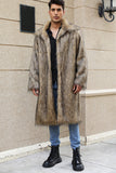 White Grey Warm Faux Fur Thickened Lapel Midi Men's Coat