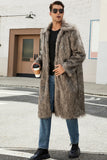 White Grey Warm Faux Fur Thickened Lapel Midi Men's Coat