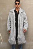White Grey Warm Faux Fur Thickened Lapel Midi Men's Coat