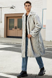 White Grey Warm Faux Fur Thickened Lapel Midi Men's Coat