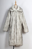 White Grey Warm Faux Fur Thickened Lapel Midi Men's Coat