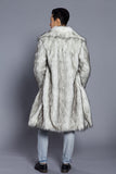 White Grey Warm Faux Fur Thickened Lapel Midi Men's Coat