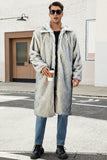 White Grey Warm Faux Fur Thickened Lapel Midi Men's Coat