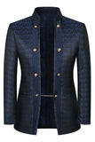 Stand Collar Jacquard Black 3 Pieces Men's Suits