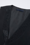 Men's Black Peaked Lapel Beaded 3 Pieces Wedding Suits