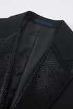 Men's Black Peaked Lapel Beaded 3 Pieces Wedding Suits