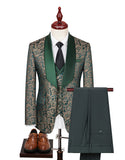 Dark Green Jacquard Shawl Lapel 3 Pieces Prom Suits