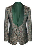 Dark Green Jacquard Shawl Lapel 3 Pieces Prom Suits