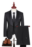 Dark Green Jacquard Shawl Lapel 3 Pieces Prom Suits