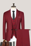 Men's Black Notched Lapel 3 Pieces Slim Fit Suits