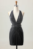Black Bodycon V-Neck Beaded Homecoming Dress
