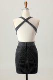 Black Bodycon V-Neck Beaded Homecoming Dress