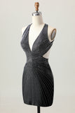 Black Bodycon V-Neck Beaded Homecoming Dress