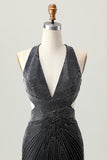 Black Bodycon V-Neck Beaded Homecoming Dress