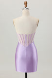 Lilac Beaded Strapless Corset Short Satin Homecoming Dress