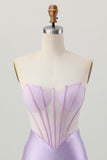 Lilac Beaded Strapless Corset Short Satin Homecoming Dress
