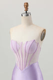Lilac Beaded Strapless Corset Short Satin Homecoming Dress