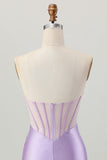 Lilac Beaded Strapless Corset Short Satin Homecoming Dress