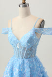 Sparkly Sequins Blue A-Line Cold Shoulder Mini Homecoming Dress with Open Back