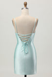 Light Green Bodycon Corset Cut Out Beaded Short Homecoming Dress
