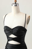 Black Spaghetti Straps Ruched Tight Cut-Out Mini Homecoming Dress