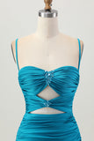 Black Spaghetti Straps Ruched Tight Cut-Out Mini Homecoming Dress
