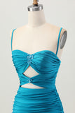 Black Spaghetti Straps Ruched Tight Cut-Out Mini Homecoming Dress