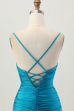 Black Spaghetti Straps Ruched Tight Cut-Out Mini Homecoming Dress