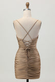 Black Spaghetti Straps Ruched Tight Cut-Out Mini Homecoming Dress