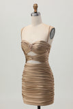 Black Spaghetti Straps Ruched Tight Cut-Out Mini Homecoming Dress