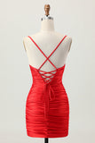 Black Spaghetti Straps Ruched Tight Cut-Out Mini Homecoming Dress