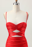 Black Spaghetti Straps Ruched Tight Cut-Out Mini Homecoming Dress