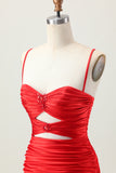 Black Spaghetti Straps Ruched Tight Cut-Out Mini Homecoming Dress