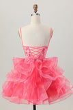 Red A-Line Embroidered Corset Mini Homecoming Dress with Ruffle-Hem