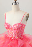 Red A-Line Embroidered Corset Mini Homecoming Dress with Ruffle-Hem