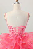 Red A-Line Embroidered Corset Mini Homecoming Dress with Ruffle-Hem